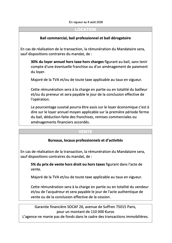 Barème des honoraires ACCIE